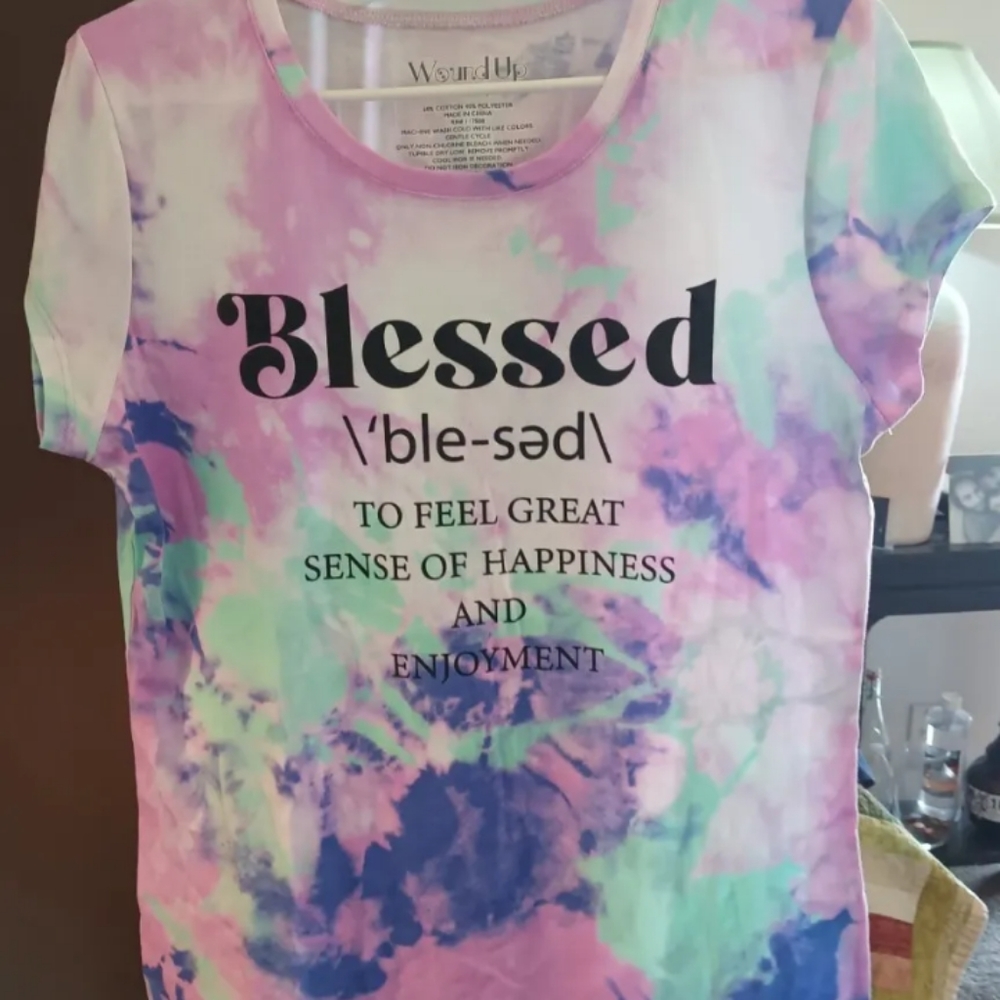 Wound Up Women's Short Sleeve Tie-dyed TShirt Blessed SZ XL